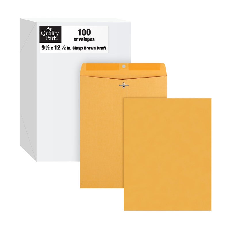Quality Park, QUA37893, Gummed Kraft Clasp Envelopes, 100 / Box, Kraft, 9.5 x 12.5 Inches - Image 1